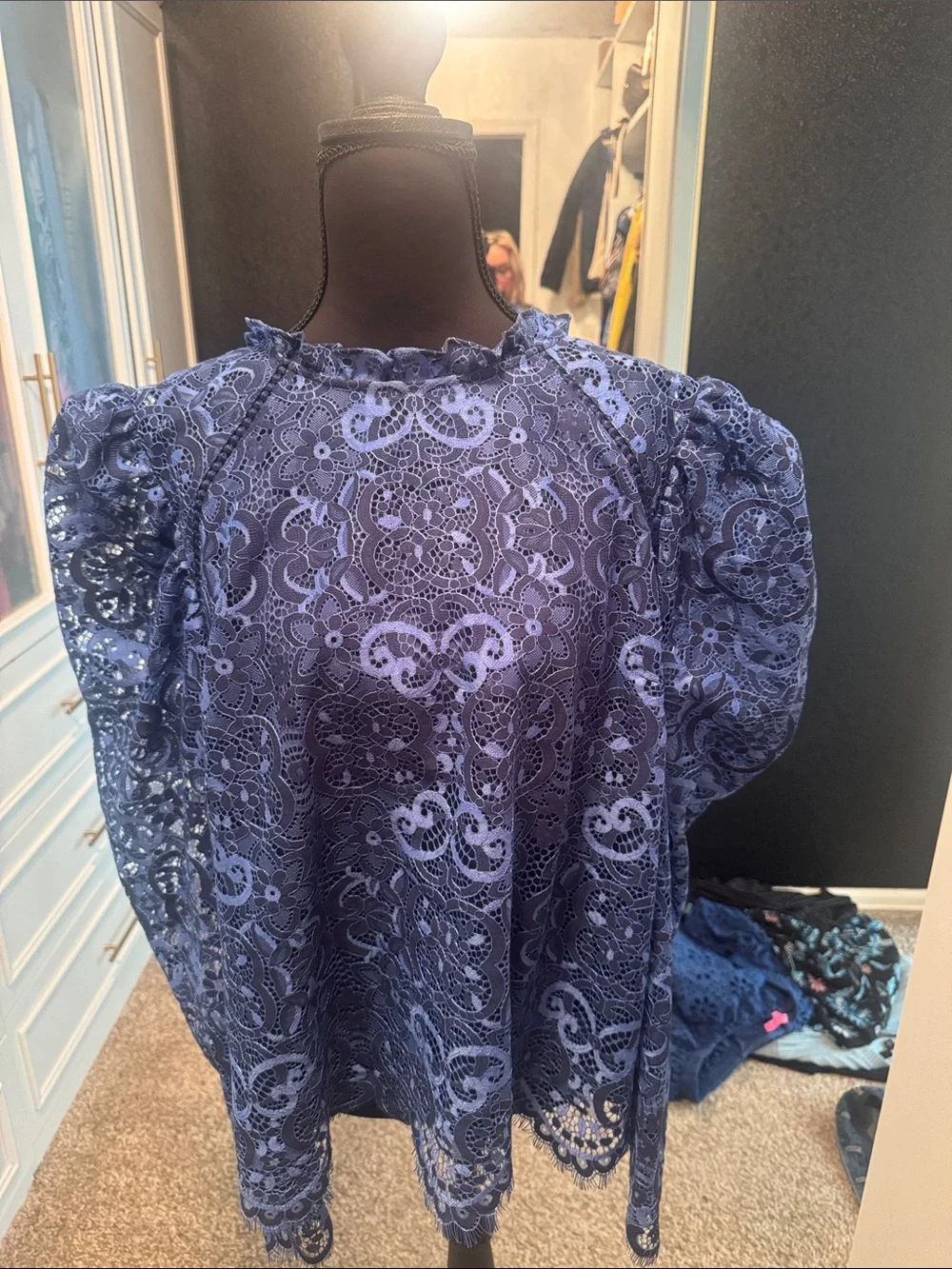 Lilly Pulitzer Navy Blue Lace Puff-Sleeve Blouse